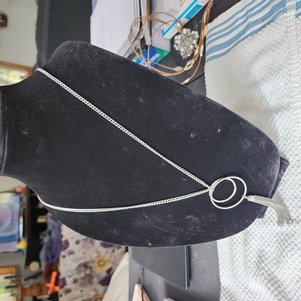 Silver Chain Necklace with Tassel Pendant